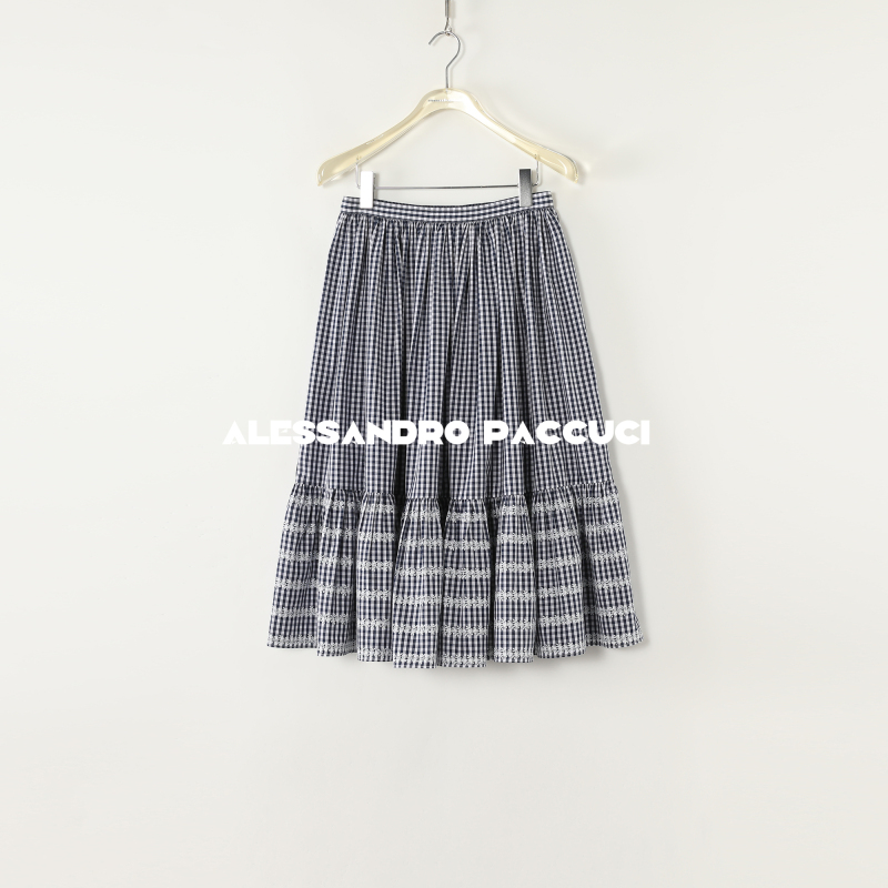 AP洛哥51066QB【南法夏天】纯棉小格子拼接下摆时尚百搭半身裙 夏