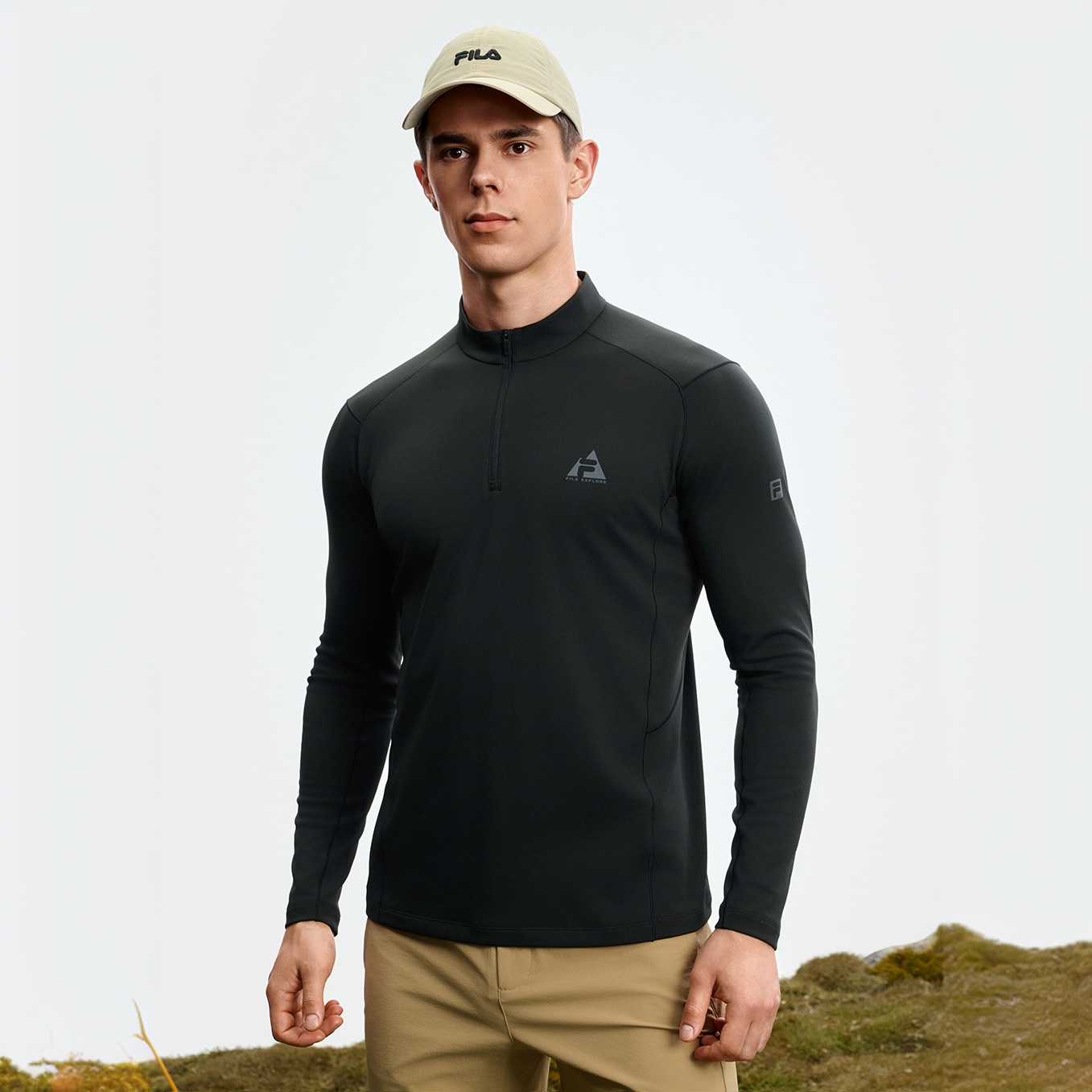 秋季新男【回收纱线】早秋新款百搭修身立领打底长袖A11M537206F