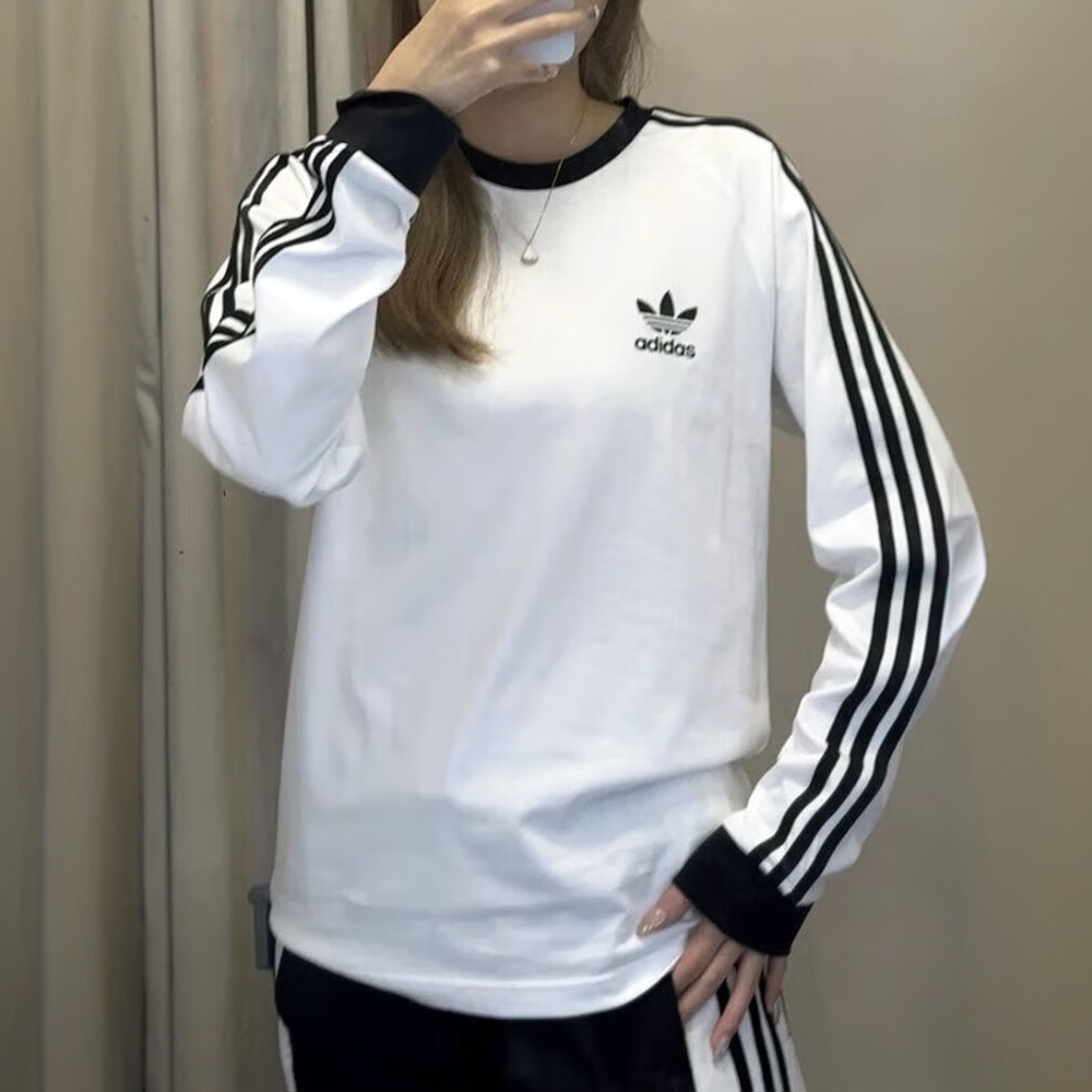 阿迪达斯jennie同款三叶草长袖T恤男运动简约圆领衫宽松休闲上衣