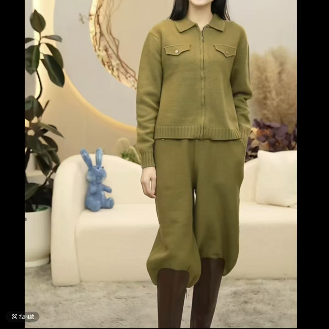 重磅推荐！【特美丽】苔青绿针织套装【上衣+裤子】