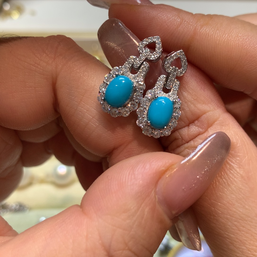 绿松石耳饰银S925镶嵌