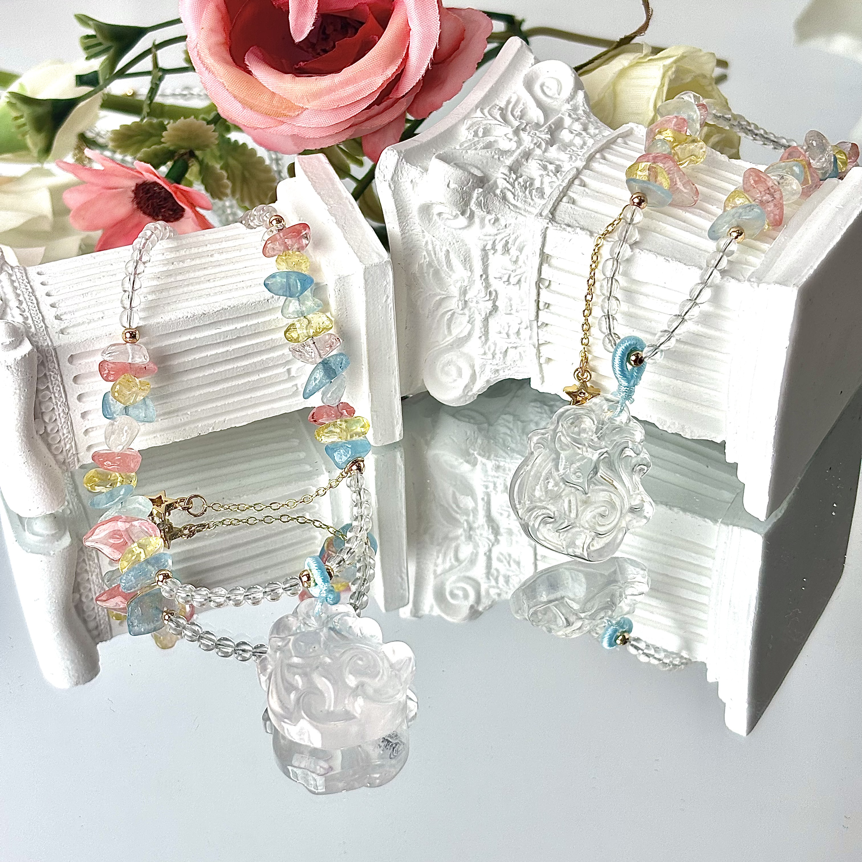 【2454 飞天九狐】白水晶凤九项链面小仙多样性发其一