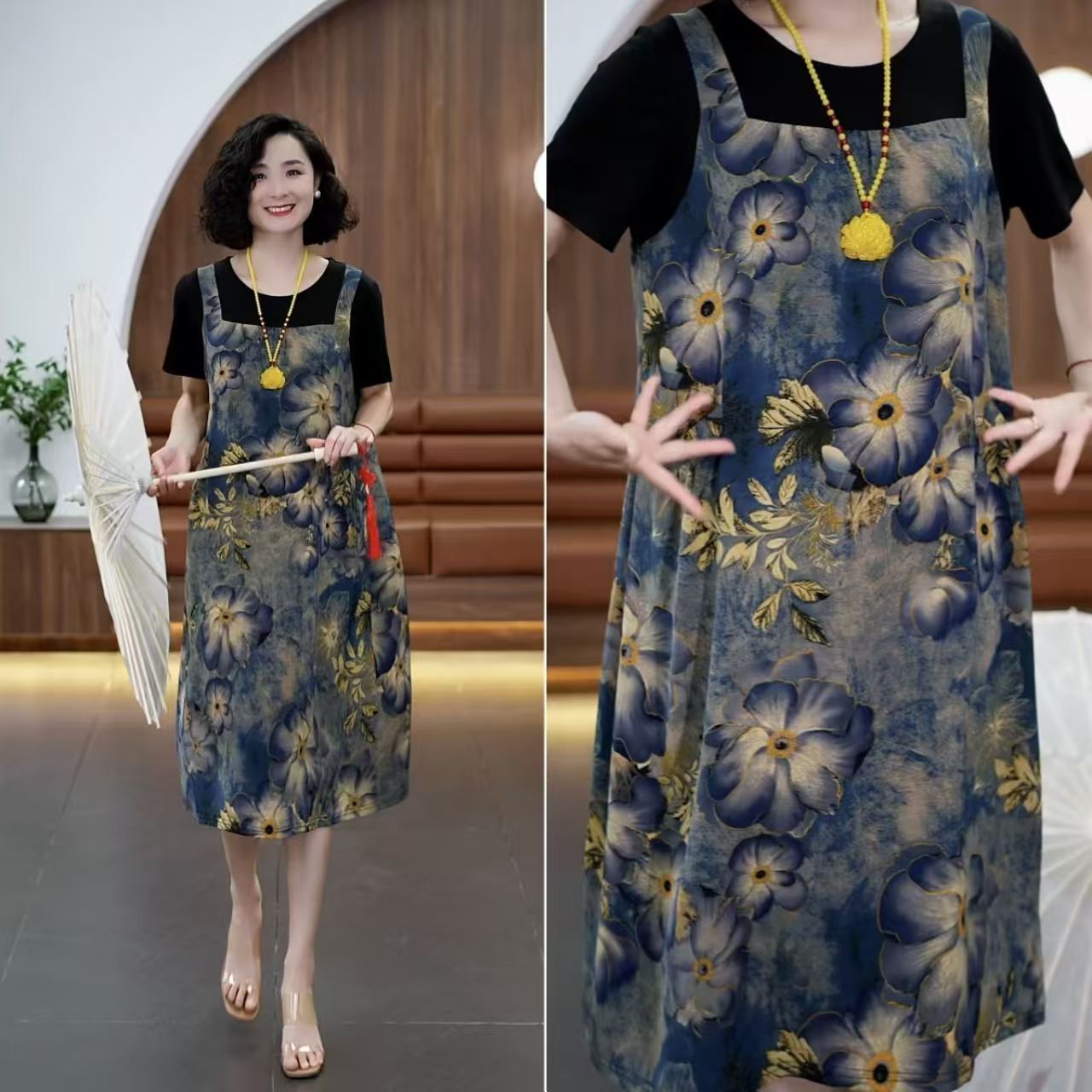 【大口袋】连衣裙女夏2025新款遮肚显瘦气质中长不规则a字裙