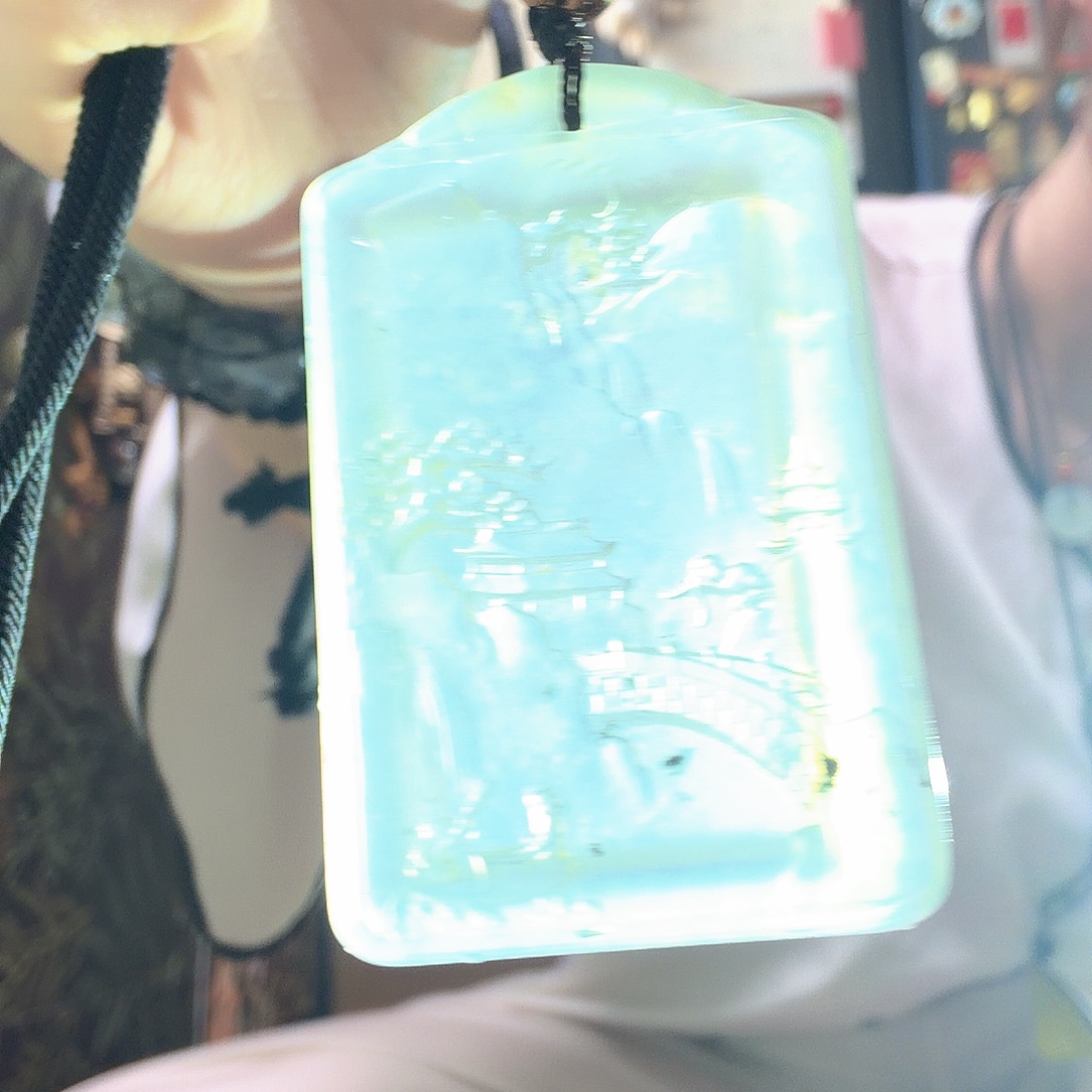 岫玉未镶嵌手工山水牌