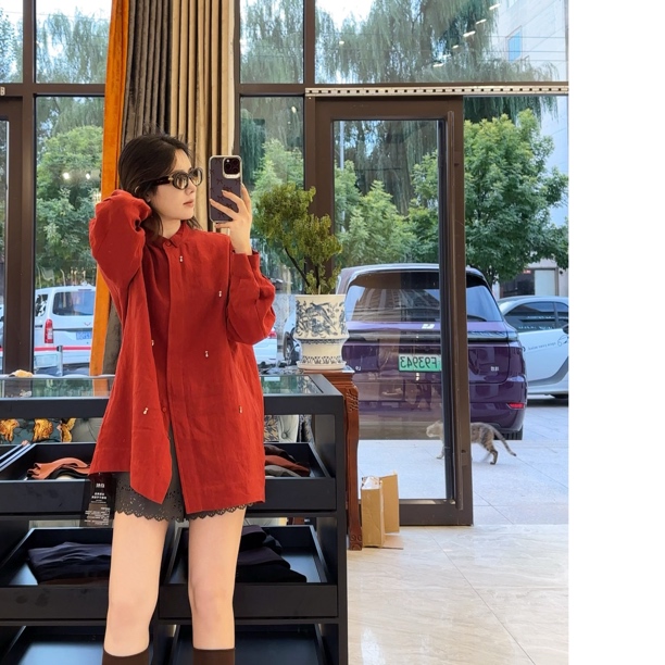 2294复古老钱廓形汉麻长袖衬衫