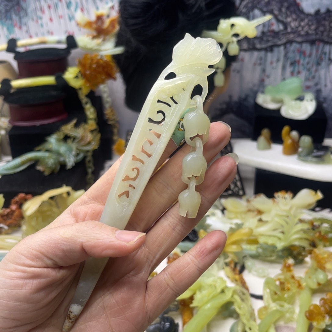 【闪购商品】蛇纹石玉发饰合金