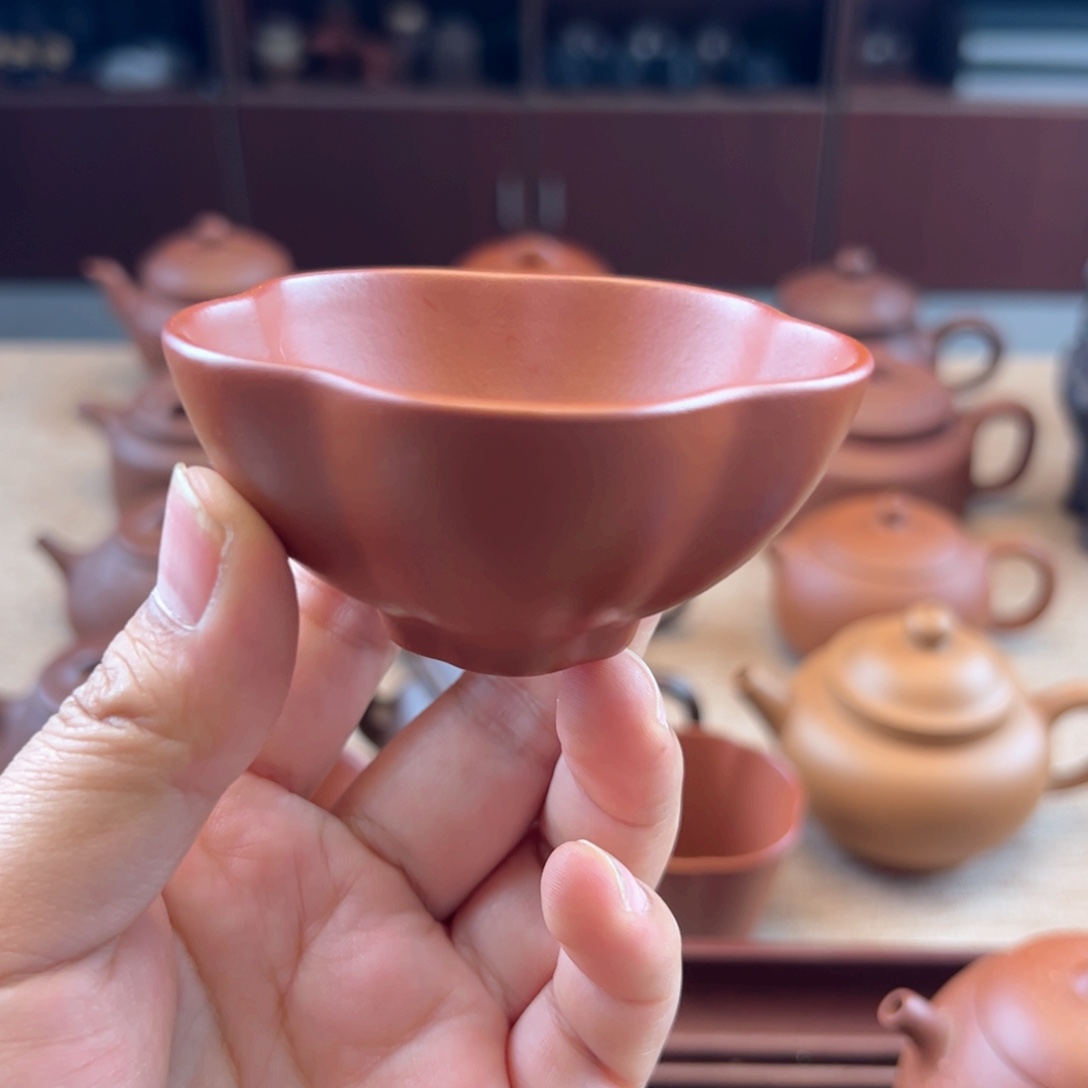 茶壶紫砂朱泥，莲花杯
