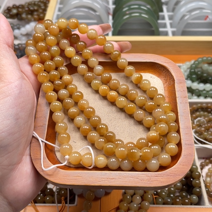 和田玉珠串8mm未镶嵌大*～