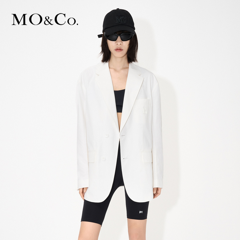 【赵老板专属】MOCO夏季含醋酸中长款宽肩廓形西装外套MBC2BLA002