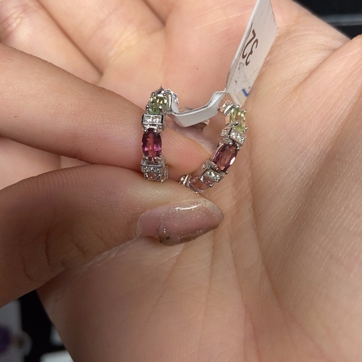 碧玺耳饰银S925镶嵌设计