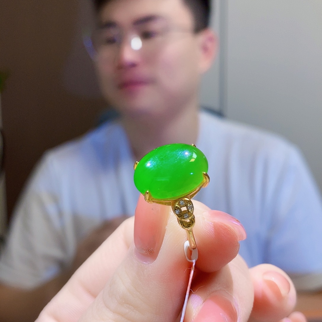 银S925镀金镶嵌戒指和田玉（碧玉）