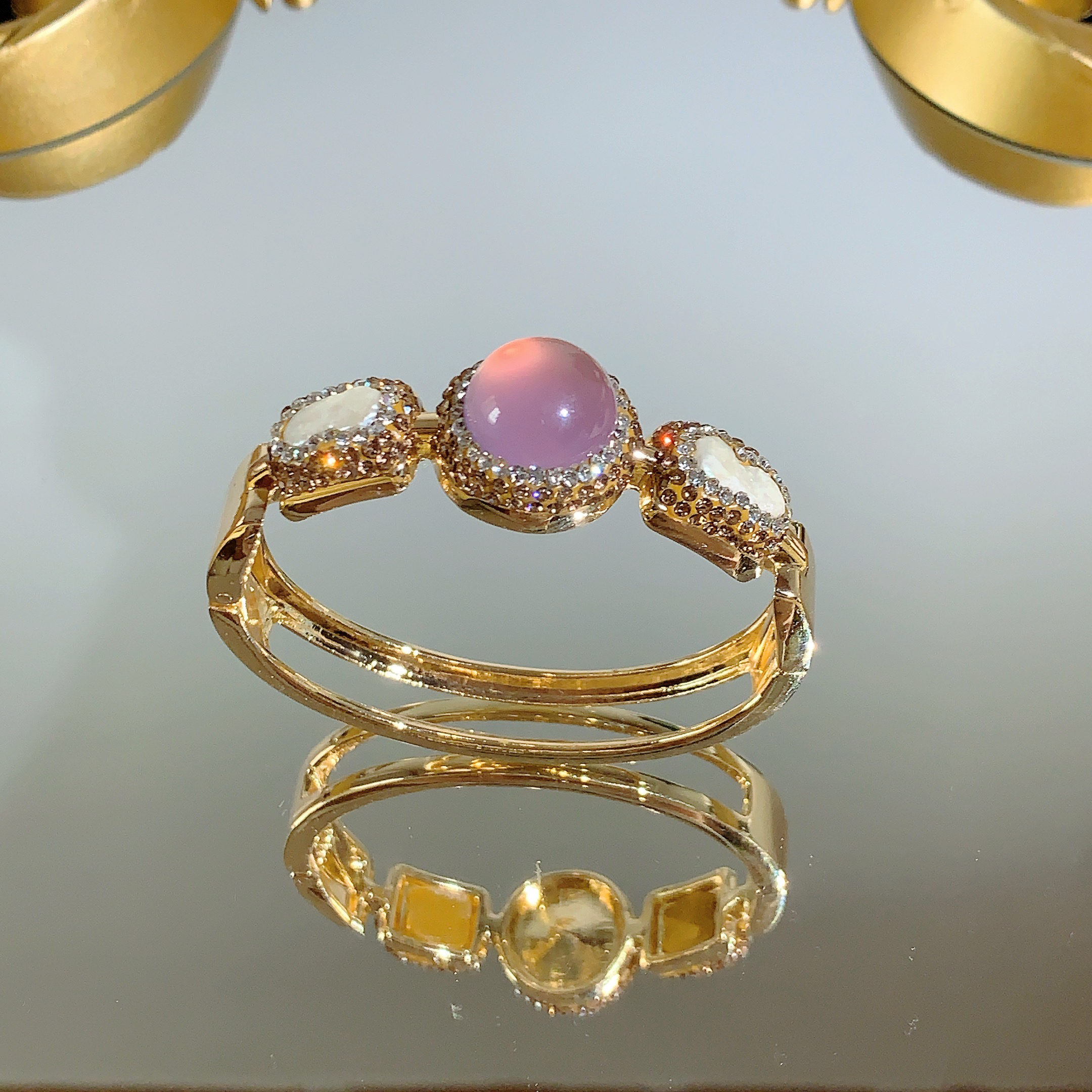 铜合金合成锆石手镯 TTSD 粉色蛋面时尚百搭个性手镯 699