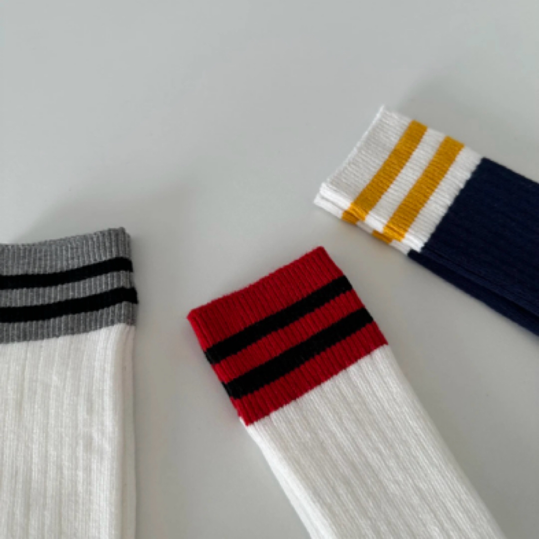 包邮韩版2025秋季儿童薄款拼色条纹袜男女童半腿袜 中筒-罗口彩色