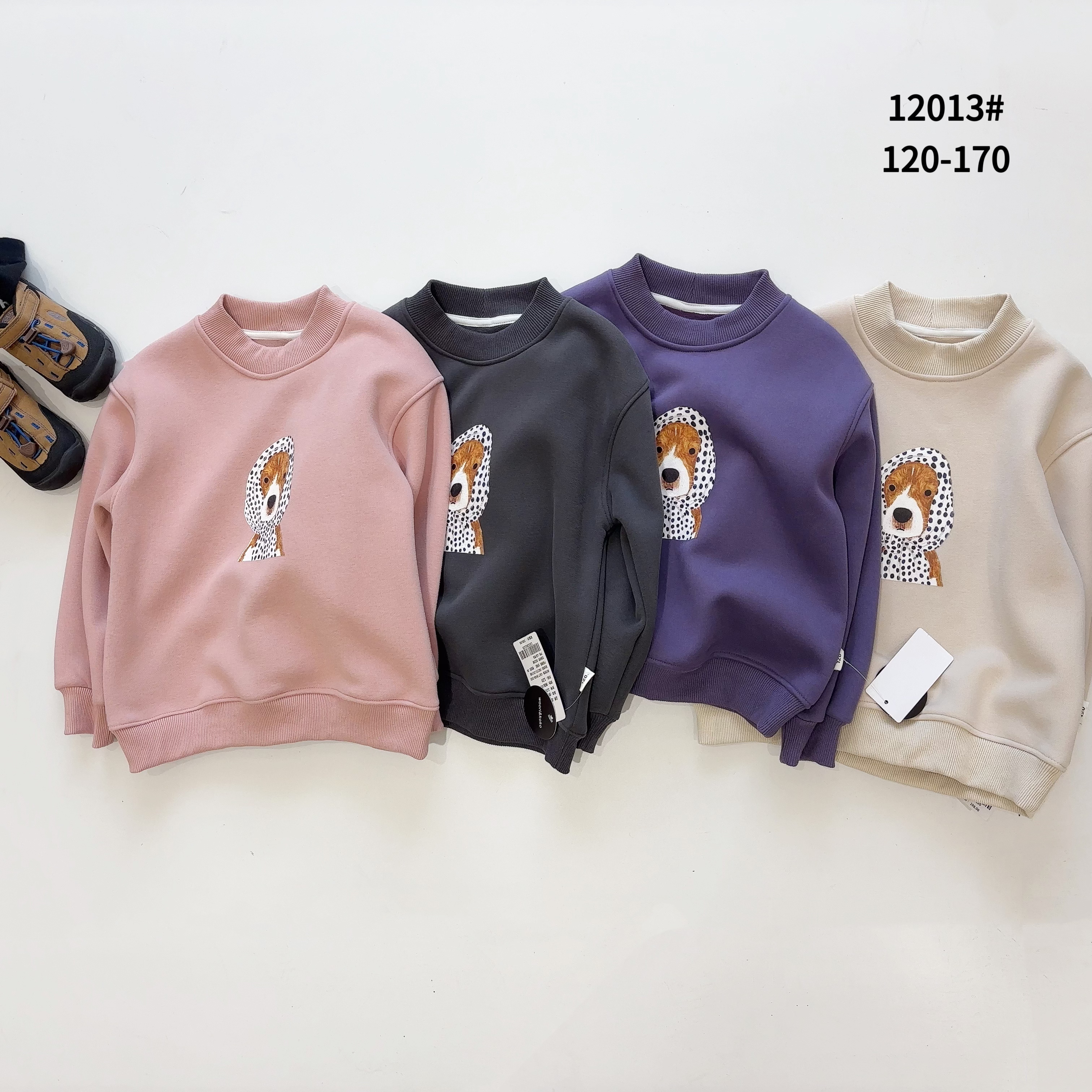 儿童冬季加绒加厚印花小狗中大童圆领休闲卫衣 2013