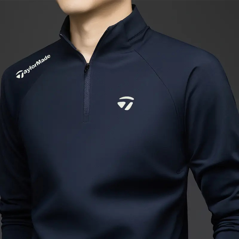 泰勒梅高尔夫球秋冬加绒保暖男长袖t恤立领拉链透气弹力运动上衣