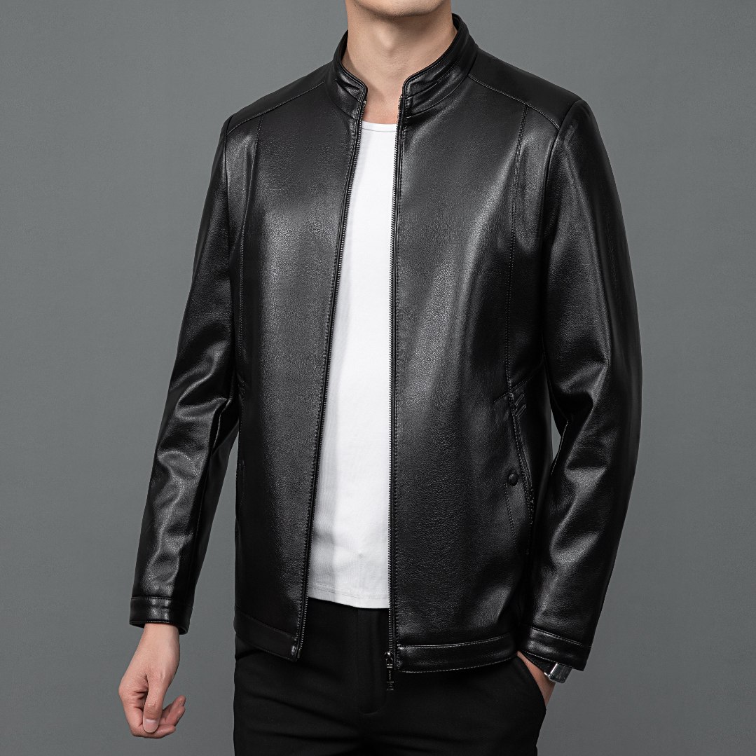 男士百搭高端皮外套秋冬商务休闲高档立领皮夹克