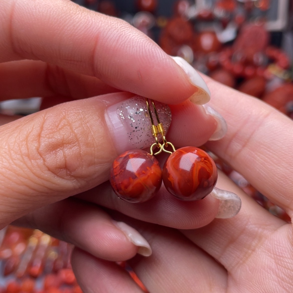 【闪购商品】南红玛瑙耳钩11.8银S925镶嵌