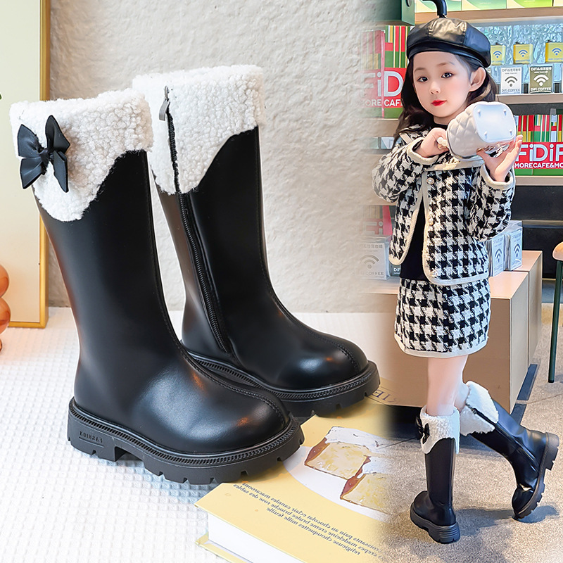 女童靴子2025年新款皮靴秋冬季新长筒高筒儿童加绒高筒靴公主洋气