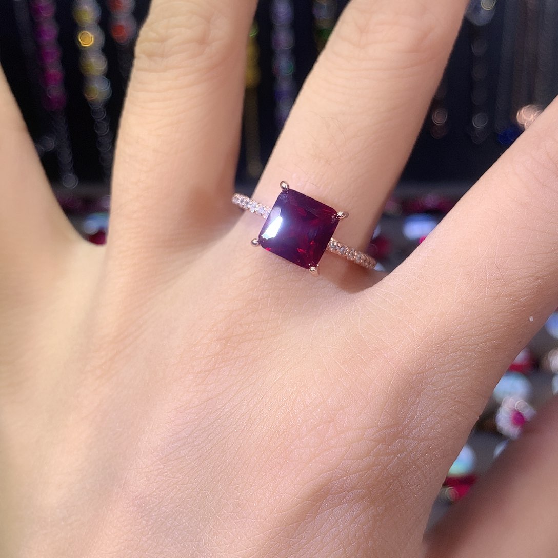 颈饰银S925镶嵌红宝石酒红玫瑰金8