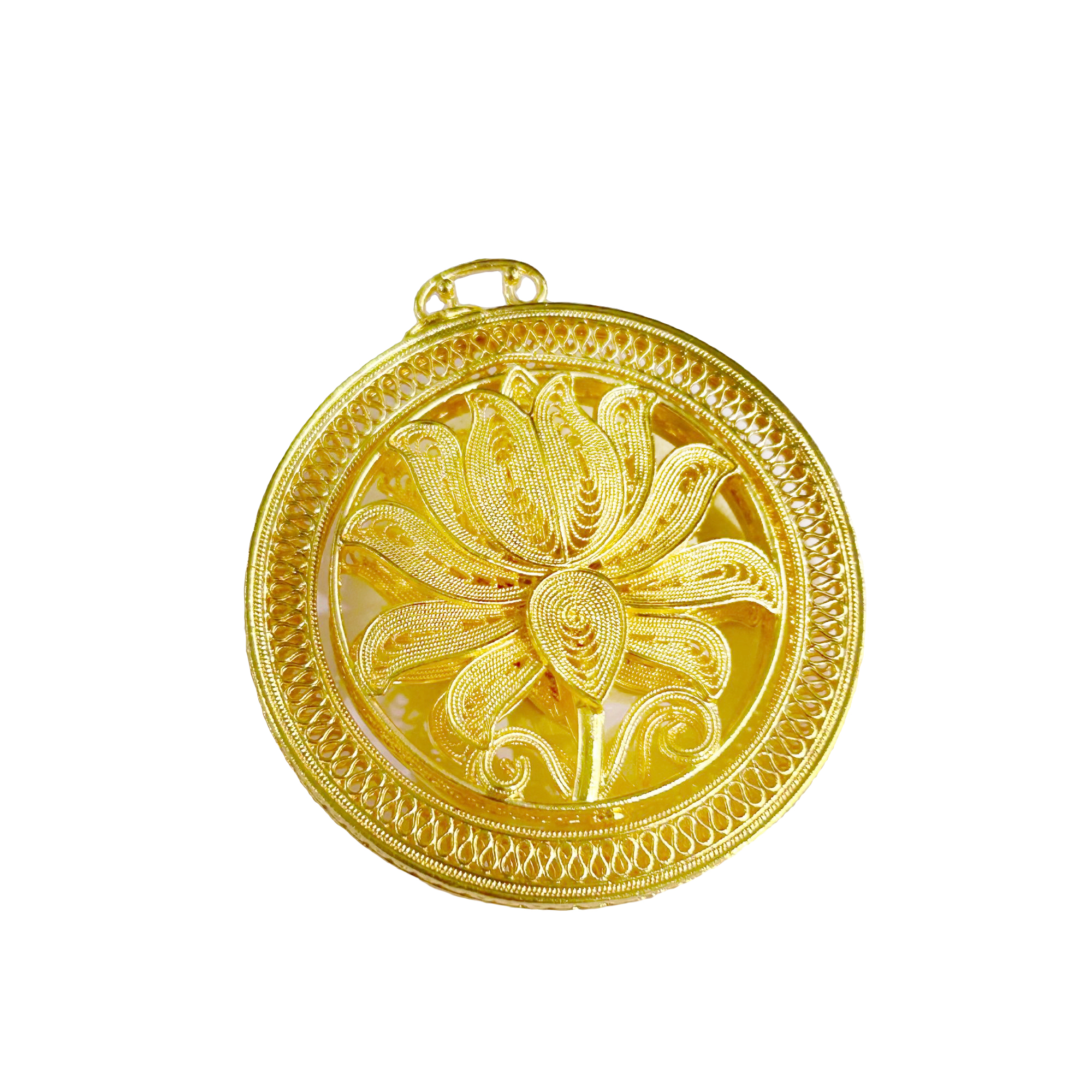 吊坠足银 银镀金莲花旋转圆环吊坠