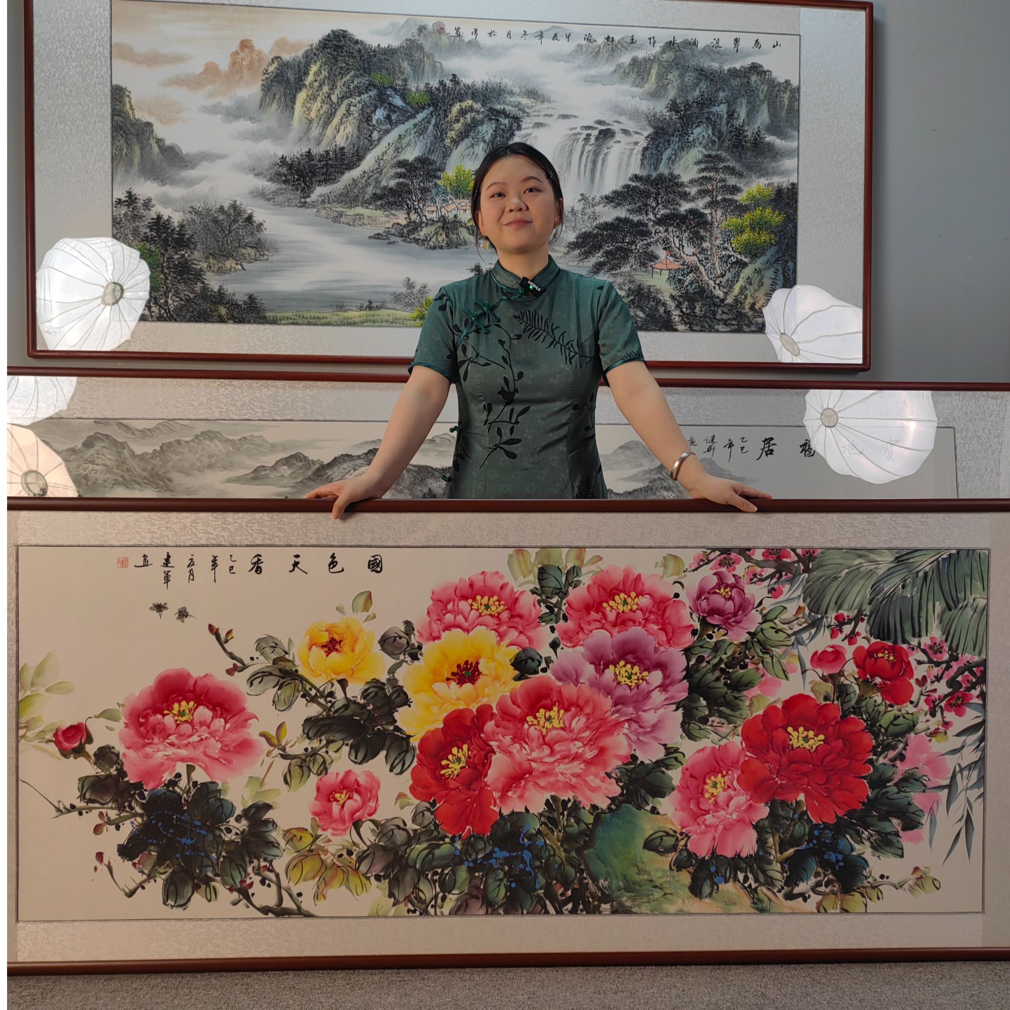 纯手绘国色天香168*62山水画中国画字画直播间