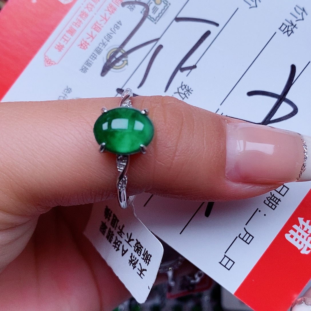 翡翠戒指银S925镶嵌戒指