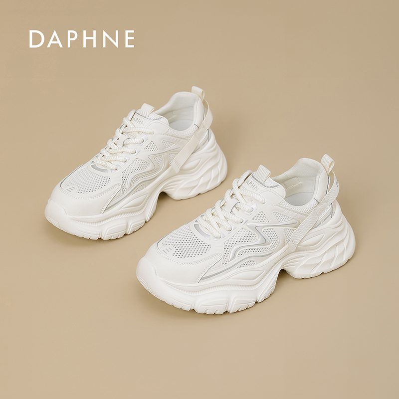 达芙妮纯色百搭老爹鞋女2025夏季新款透气网面鞋增高厚底休闲鞋L