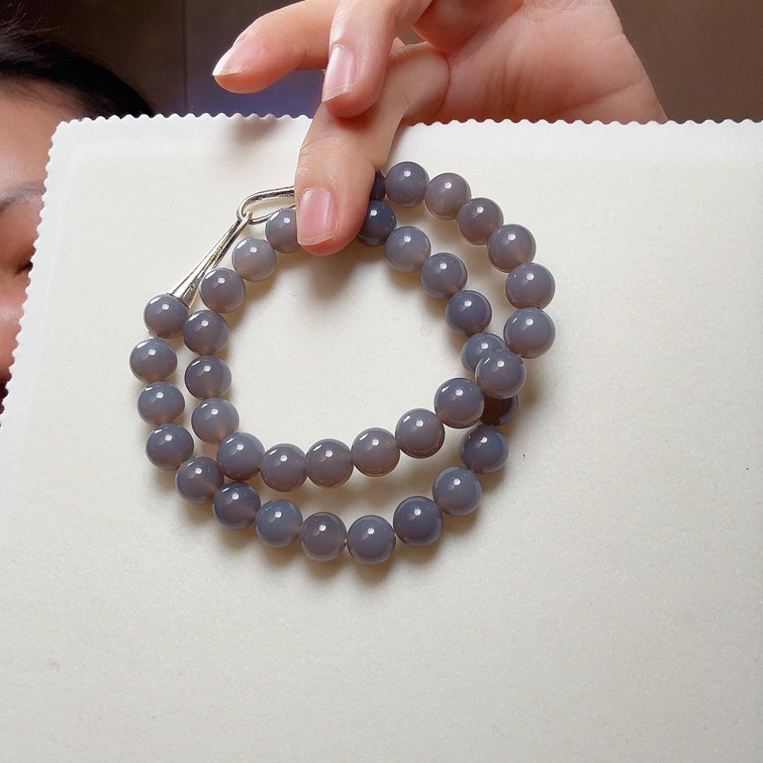 玛瑙/玉髓银S925镶嵌颈饰10mm50长