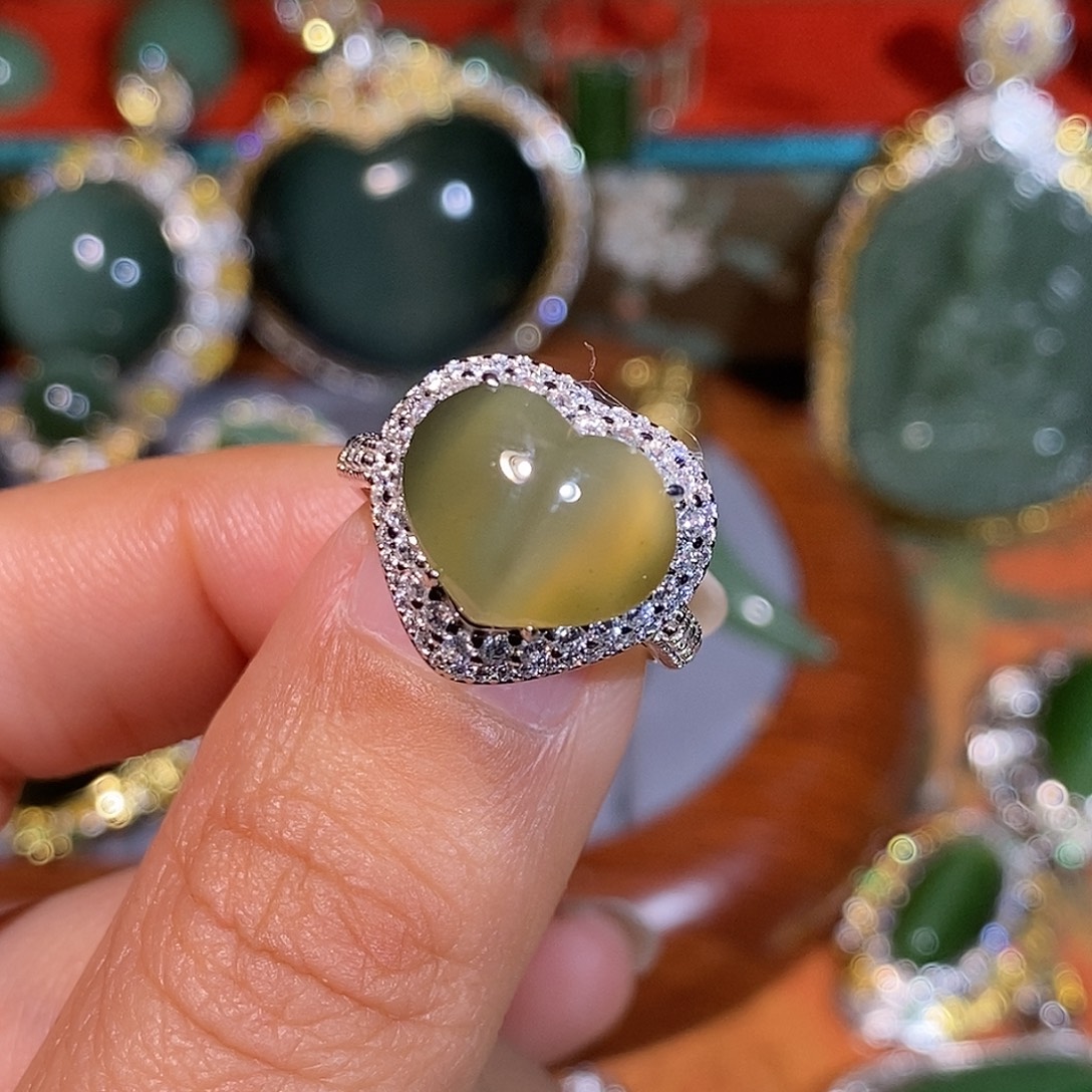 和田玉（碧玉）银S925镶嵌戒指