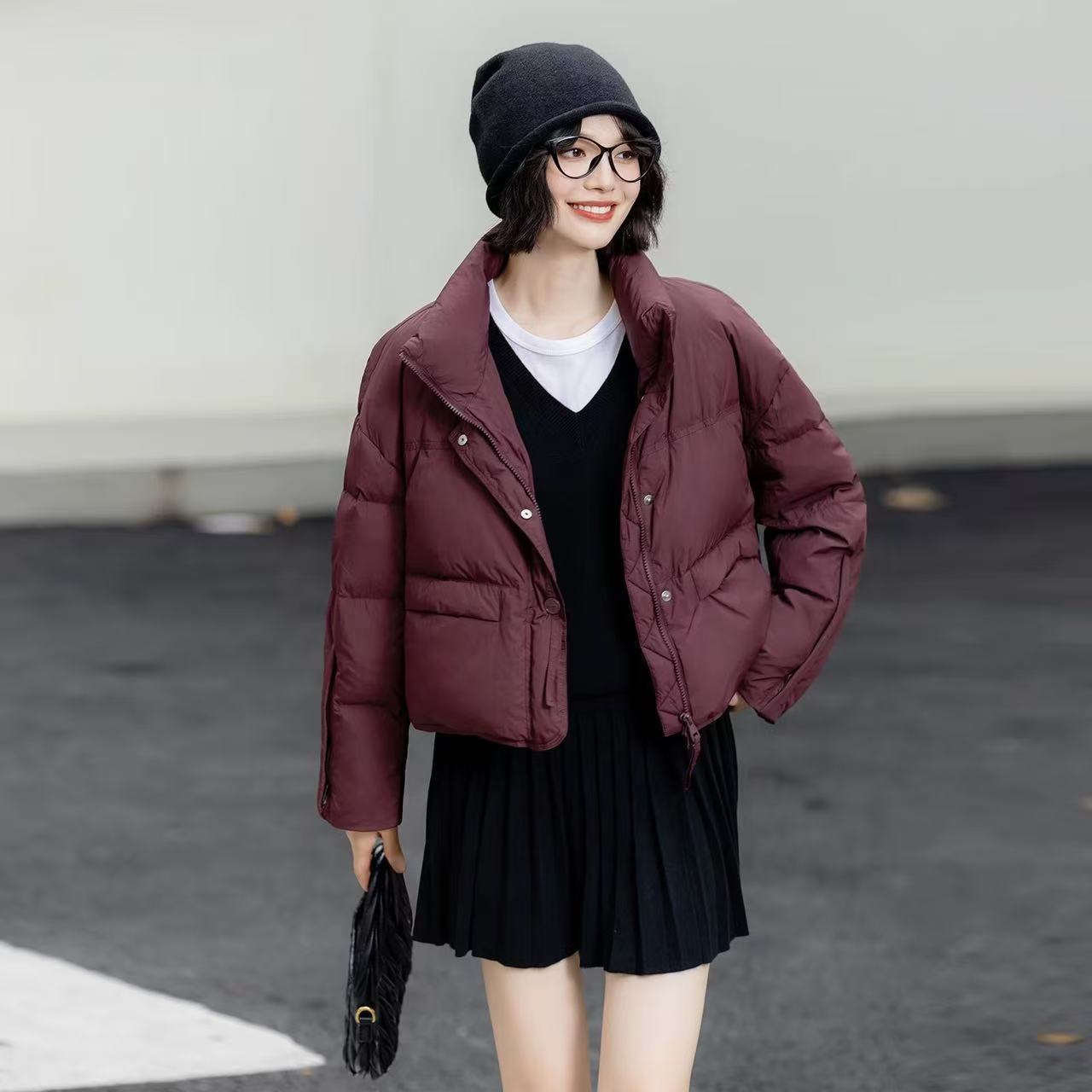 6-8运补韩系立领小个子短款女2025冬季显瘦加厚保暖面包棉服