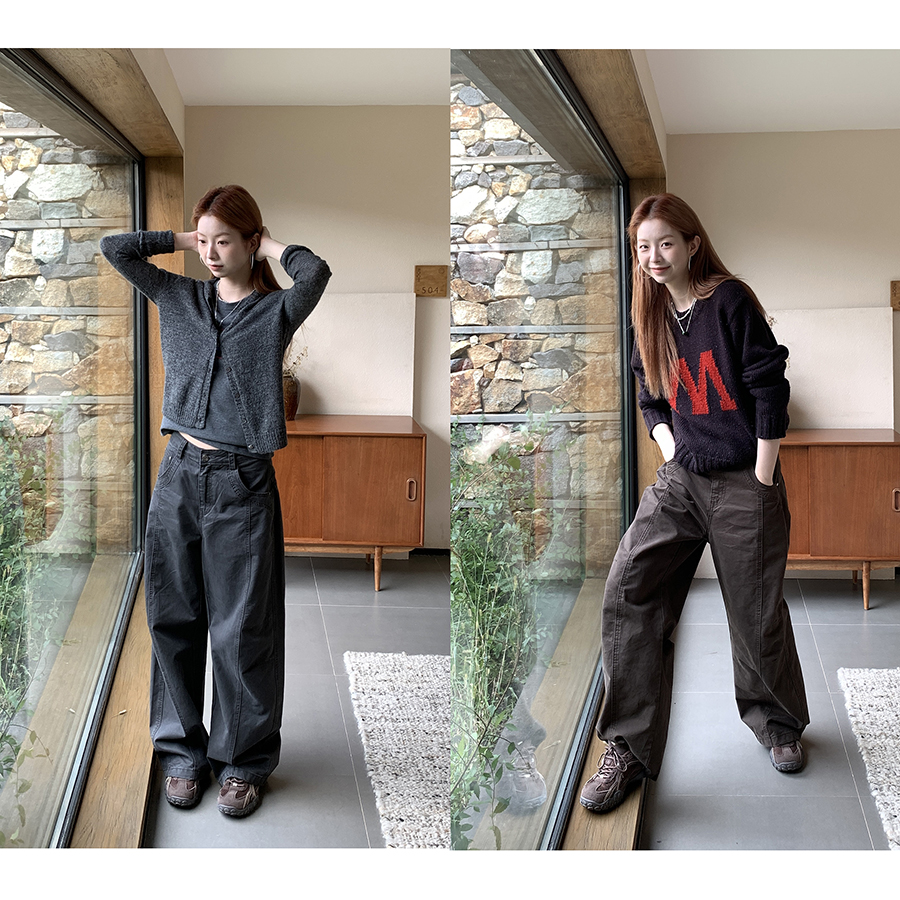 Hellooo Eat  美式复古宽松设计感休闲裤秋冬通勤百搭EM3732