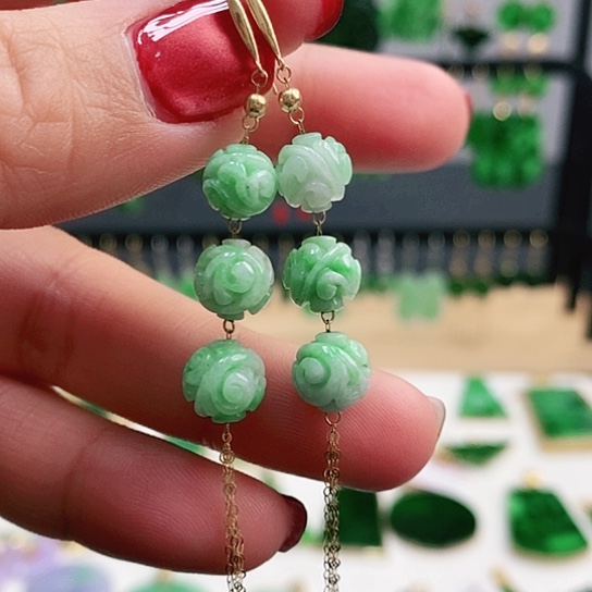 翡翠耳饰18K金镶嵌耳饰