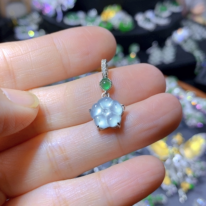 翡翠戒指银S925镶嵌天然翡翠