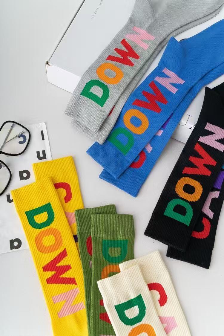 运动压力袜女ins潮百搭街头半腿及膝小腿袜鸳鸯跑步压缩弹力棉袜