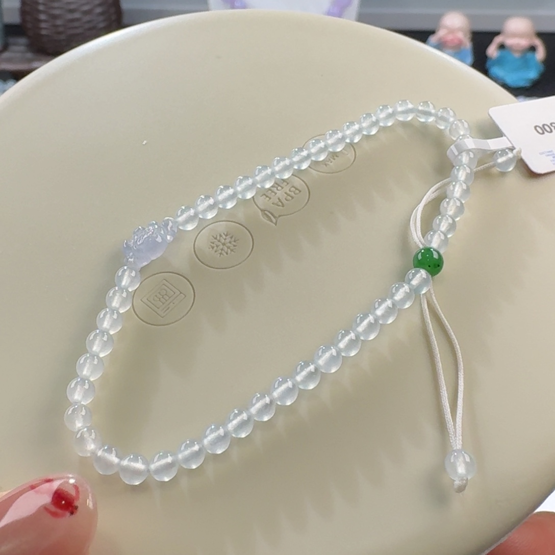翡翠手链未镶嵌新款高冰玻小米珠3.7mm