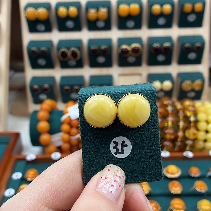 琥珀银S925镶嵌耳饰