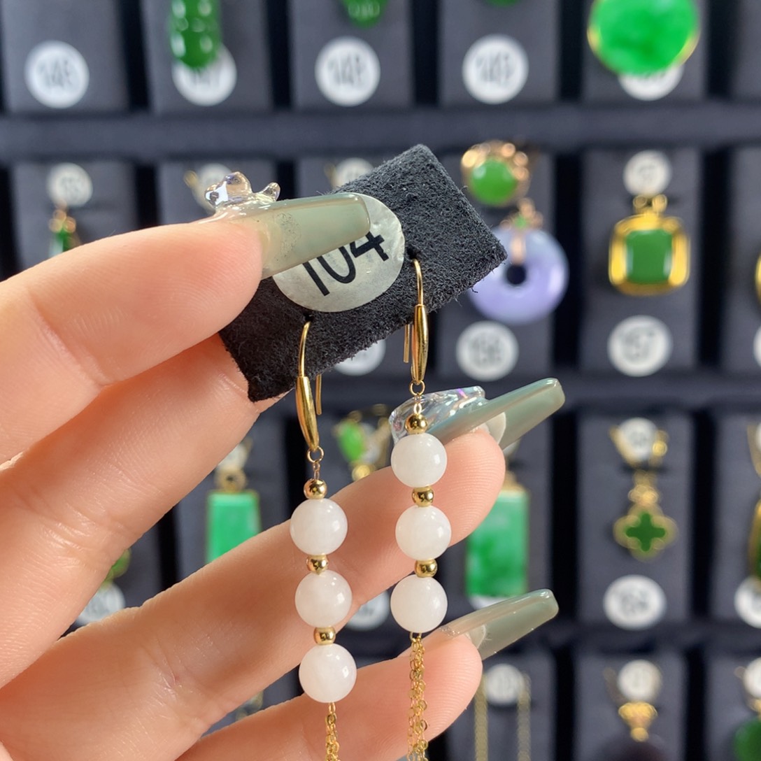 和田玉耳饰18K金镶嵌