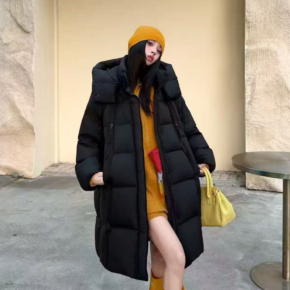 【NW】新款韩版连帽加厚白鸭绒宽松百搭高品质中长款羽绒服