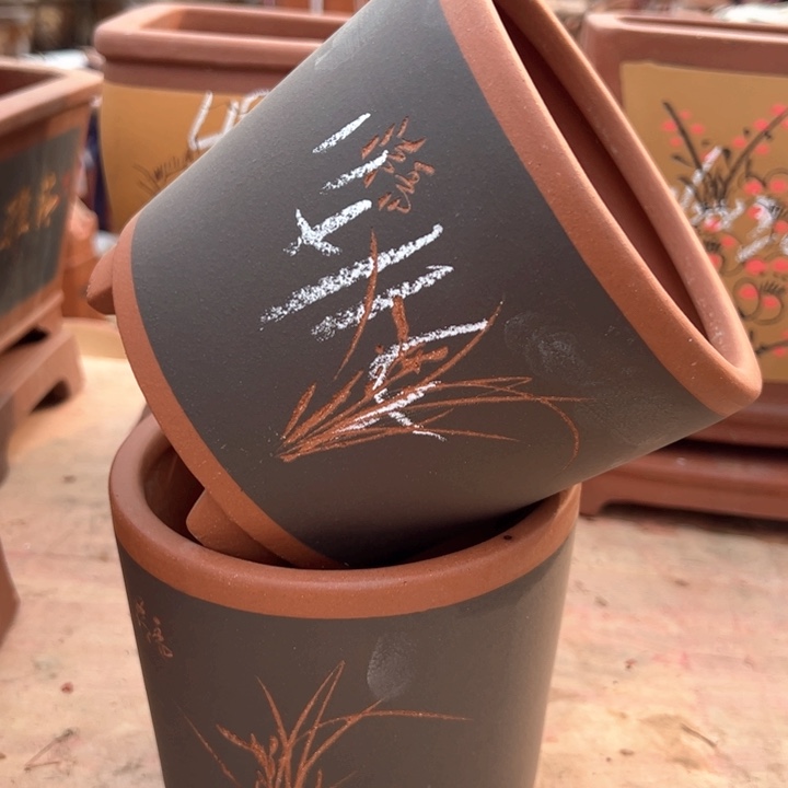 红陶紫砂兰花盆微瑕