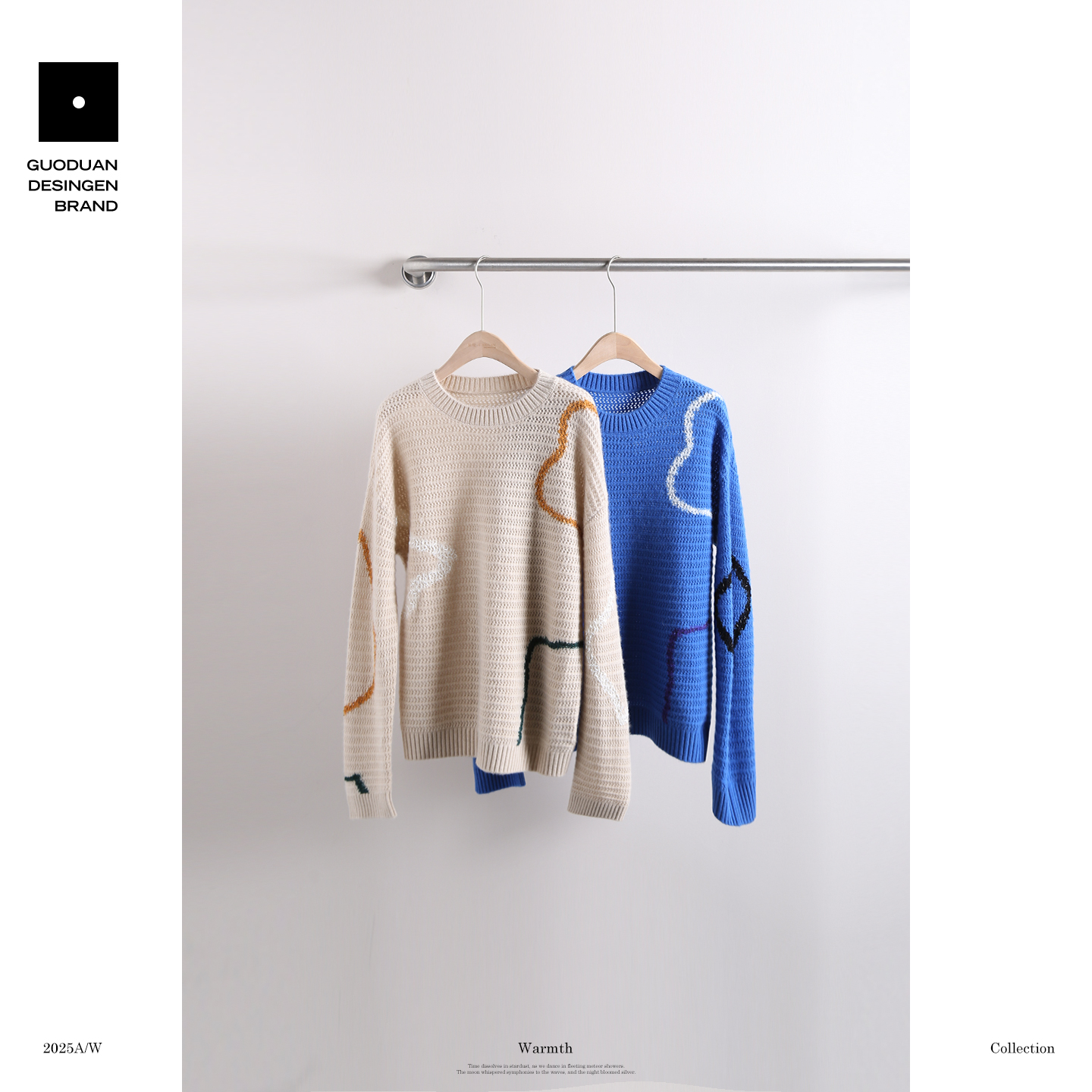 果缎 艺术感几何撞色羊绒毛衣圆领通勤软糯慵懒上衣MJS12-J62056