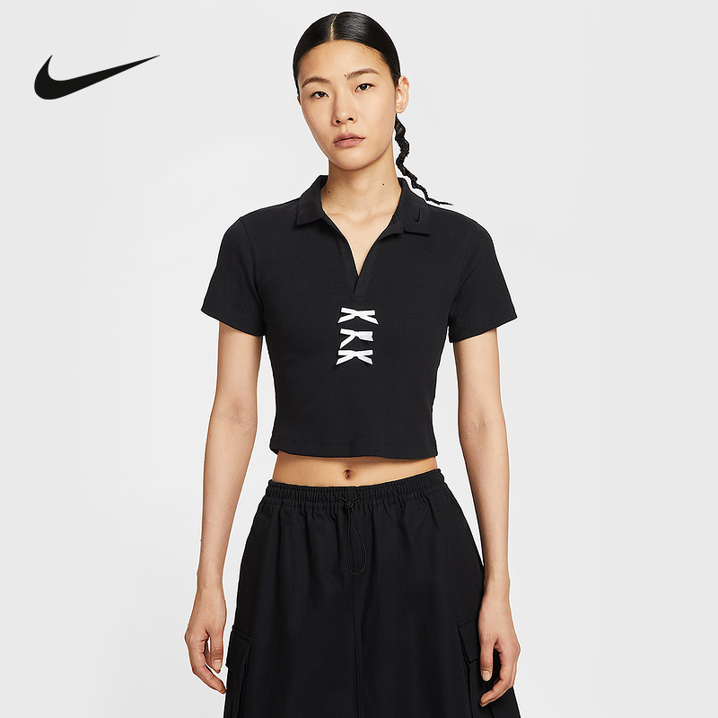NIKE耐克女子夏季运动休闲瑜伽健身短袖罗纹翻领T恤IM3393-010