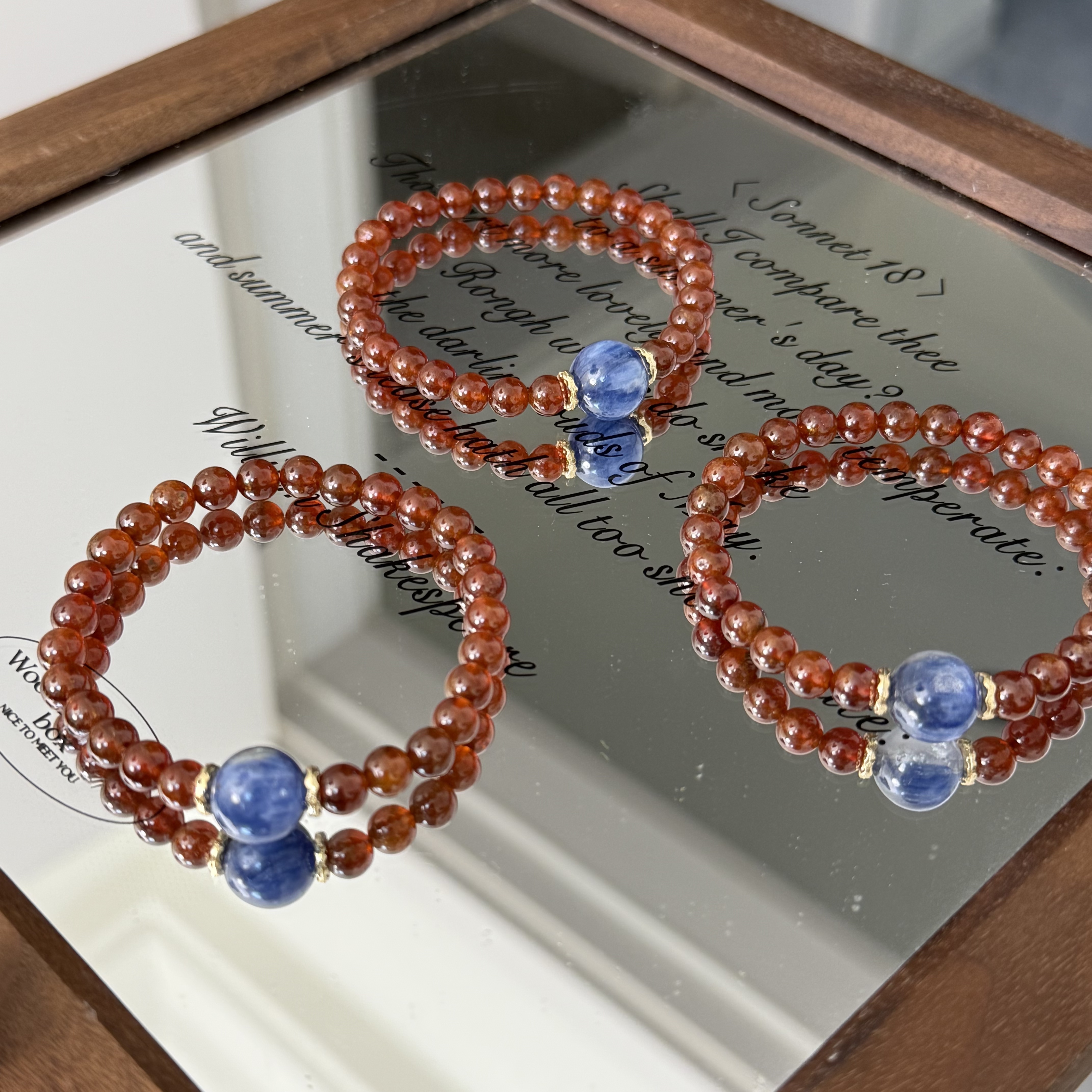 Y32【楼兰】天然水晶6咪橙石榴顶珠蓝晶石精致多样性发其一