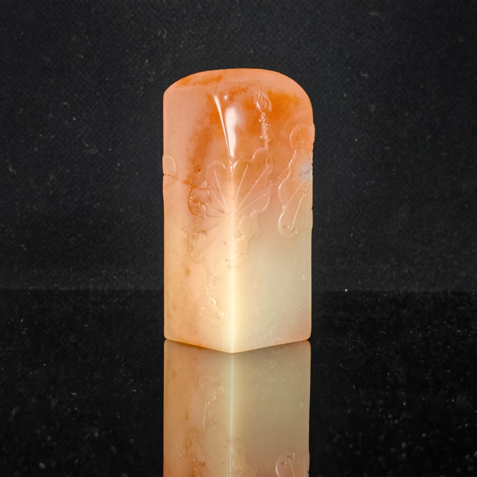 老挝石浮雕荷花印章3*2.8*7.4cm 书法国画用章