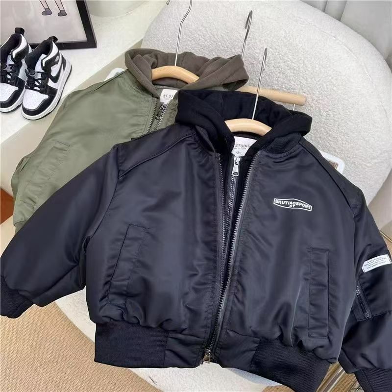 男童秋冬季儿童外套2025款加厚儿童连帽棉衣男宝宝假两件上衣棉袄