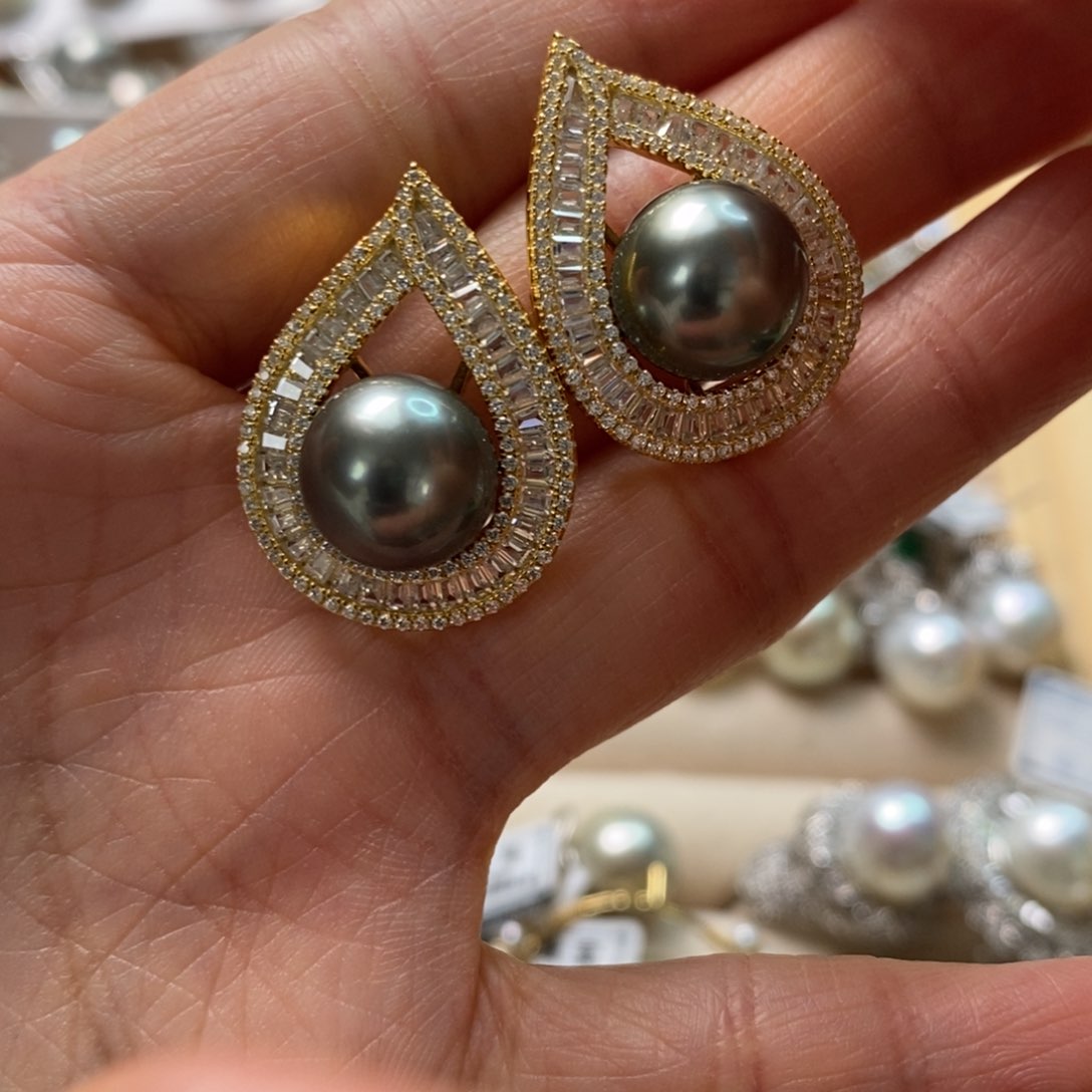 海水珍珠耳饰银S925镶嵌