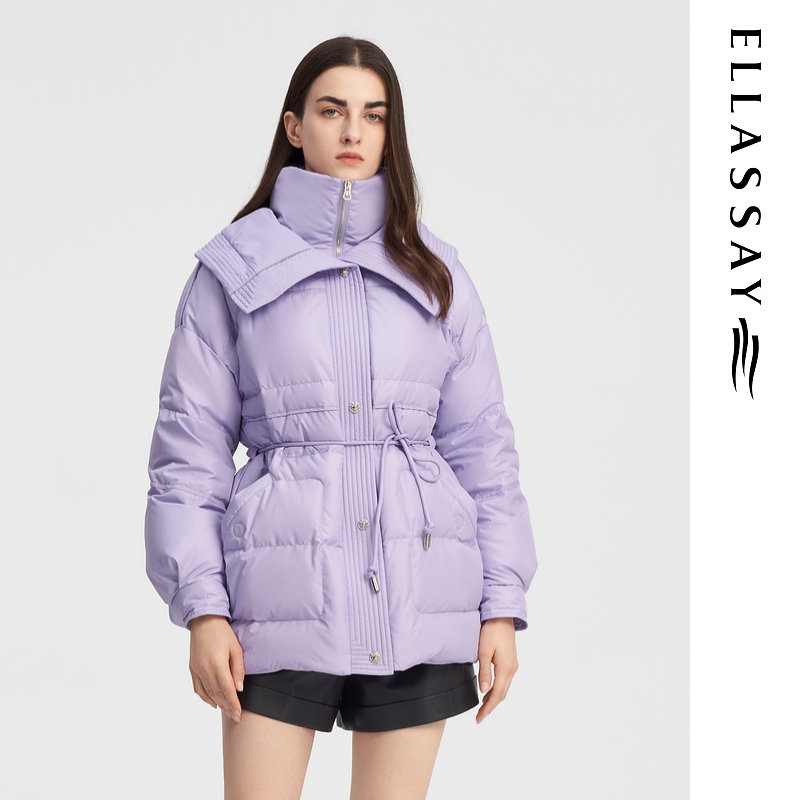ELLASSAY歌力思秋冬新款轻薄压褶鹅绒羽绒服女EWE344L01900