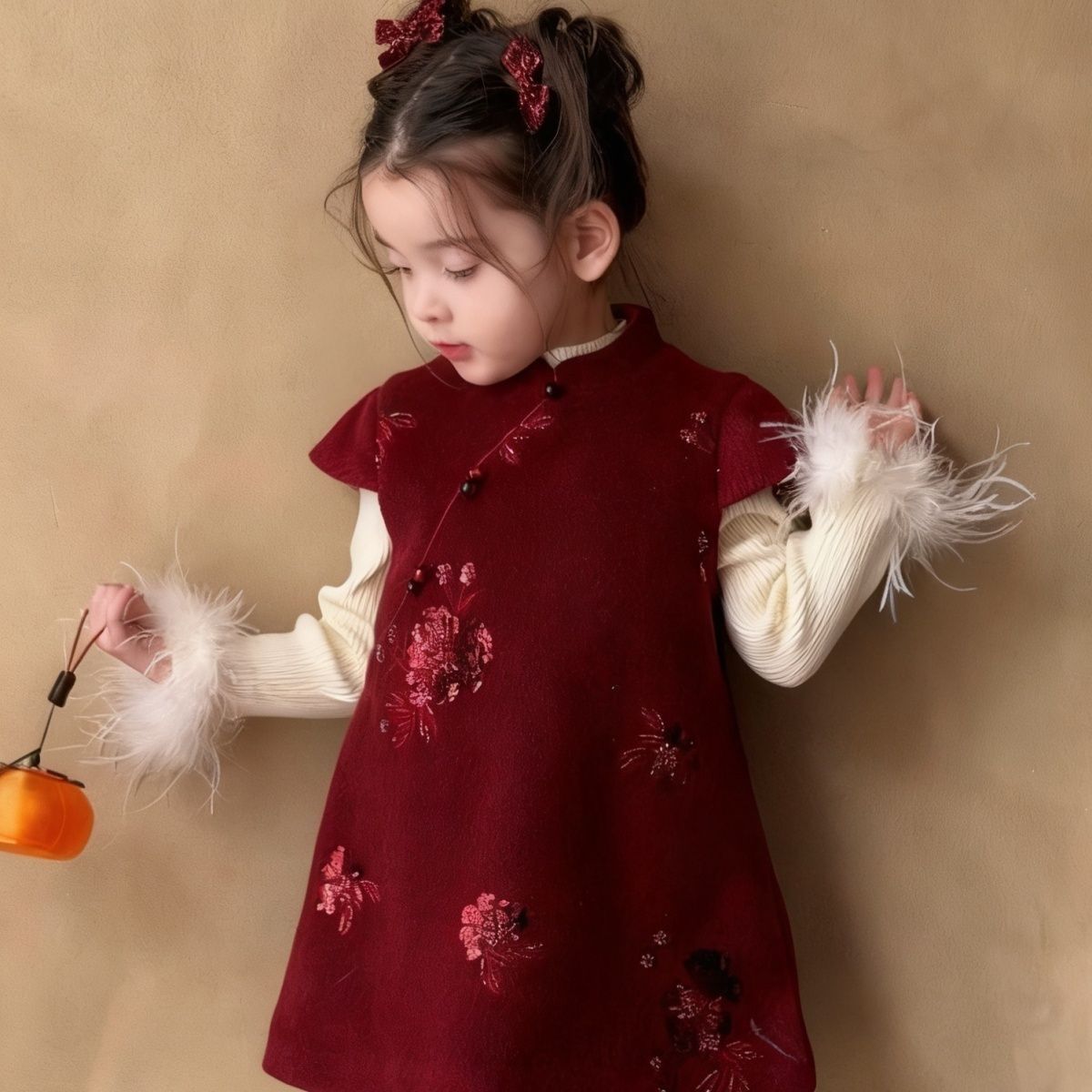 女童拜年服女宝新中式马甲旗袍女孩秋冬季新款儿童国风秋冬背心裙