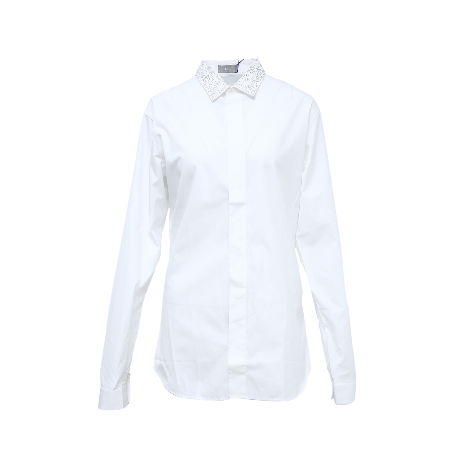 未使用 DIOR/迪奥 汤/P244896061/ 领口钉珠长袖衬衫 白色 37码