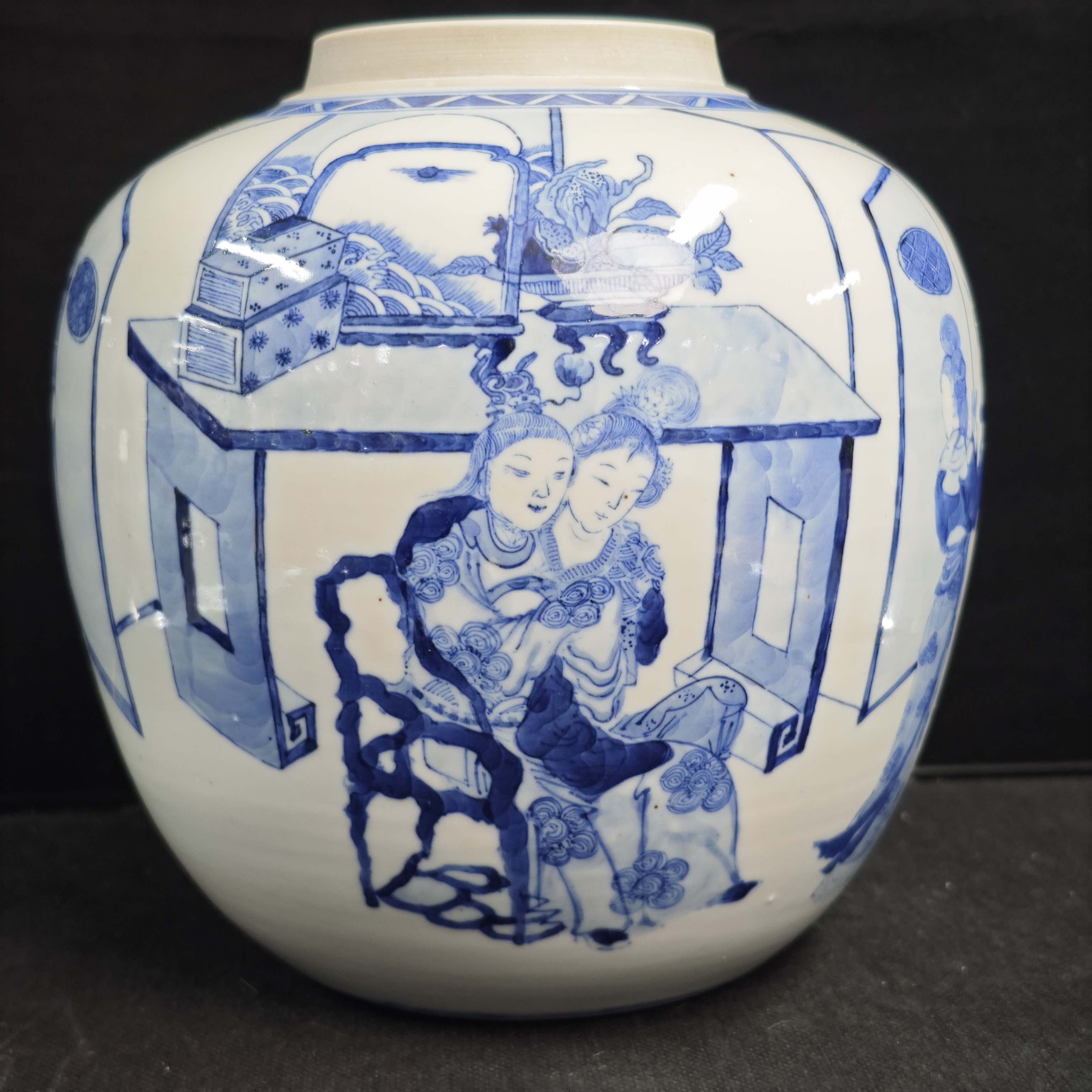 晚清 青花红楼梦图罐MA-0082