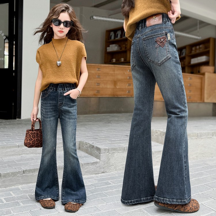 女童喇叭裤春秋新款儿童高腰牛仔裤修身洋气中大童休闲长裤网红潮